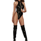 Dreamgirl Lingerie Shiny Vinyl Neck High Teddy, Matching Vinyl Included Black Size OS One Size