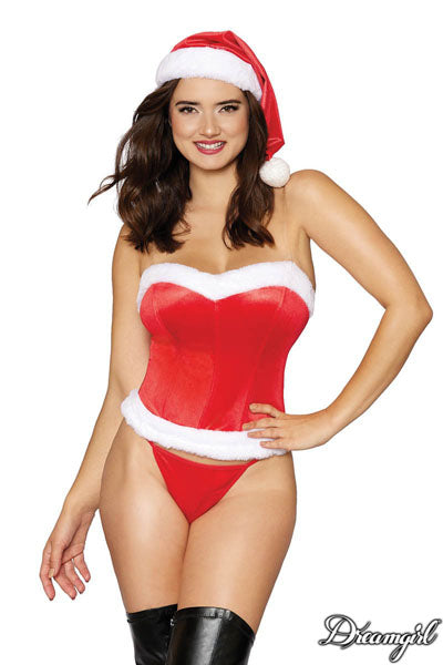 Dreamgirl Lingerie Christmas Santa Bustier G-String & Hat Red Size S/M/L