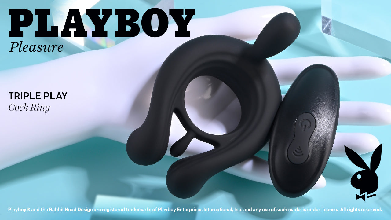 Playboy Pleasure TRIPLE PLAY Black USB Rechargeable Cock Ring w Wireless Remote