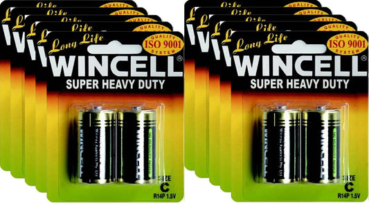 Wincell Super Heavy Duty Battery Size C Carded 12x2 Packs - 24 Batteries Bulk