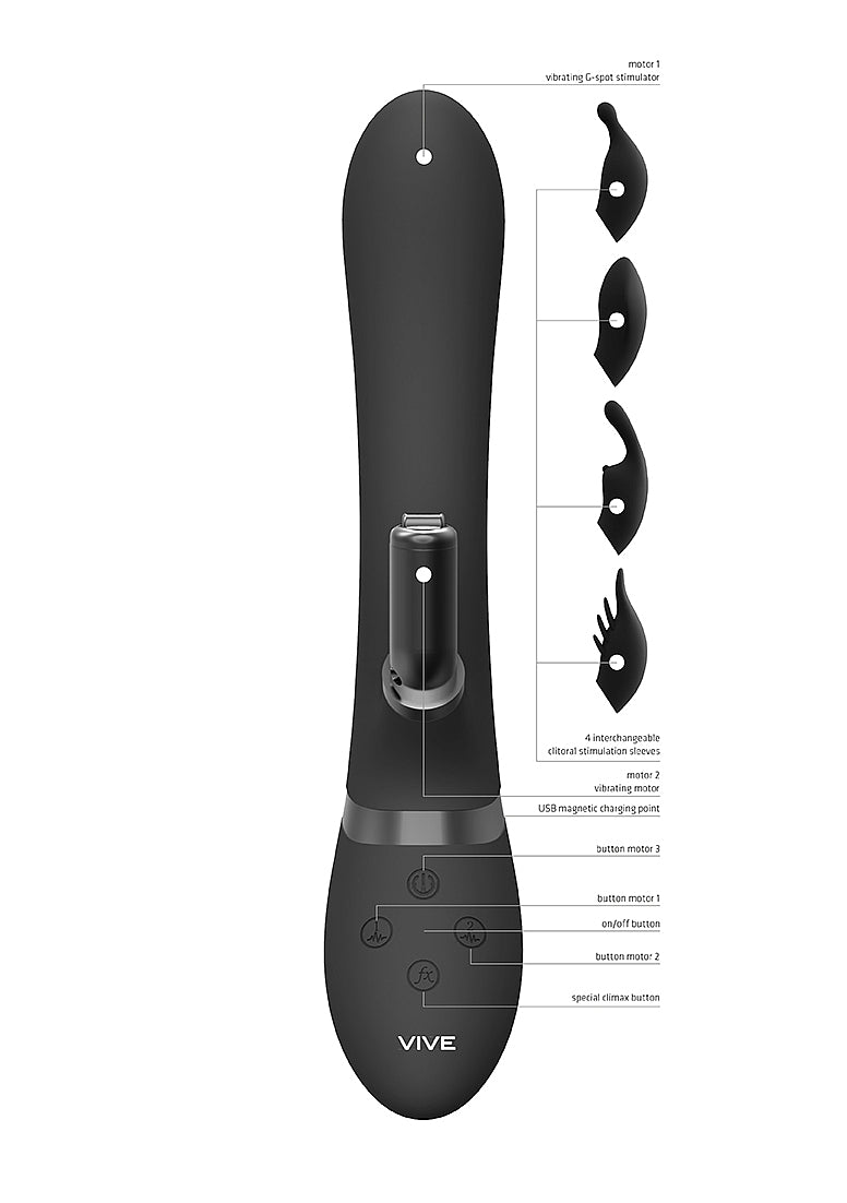 Shots Toys | VIVE Chou Rabbit Vibrator with Interchangeable Attachments Black