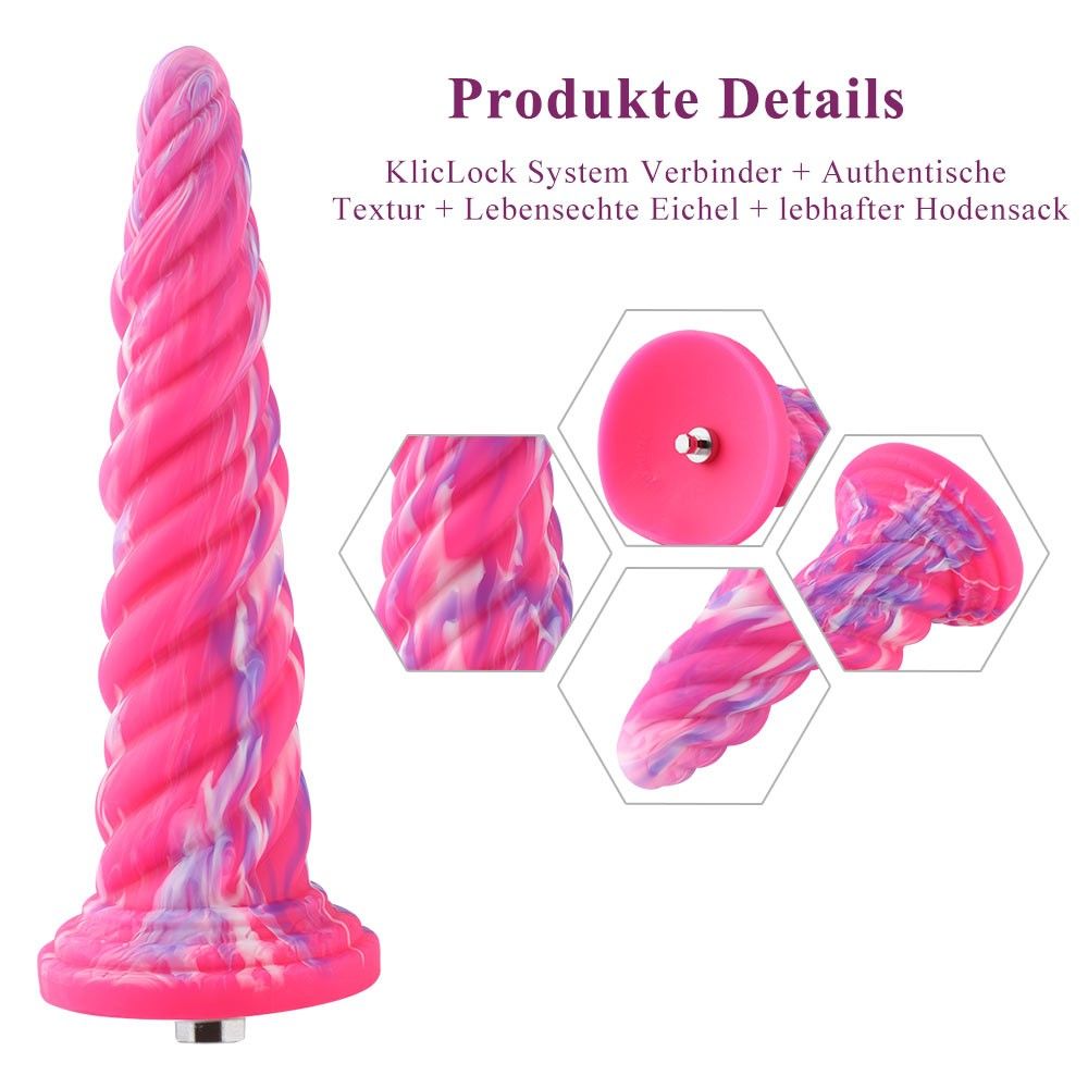 Hismith 10" Monster Series Vibrating Pink Swirl Awl Dildo w Remote (KlicLok)