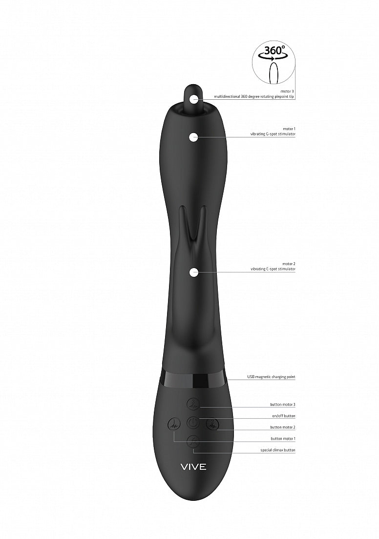 Shots Toys | VIVE Nilo - Rechargeable Rabbit Vibrator w/ Swirling Tip Black