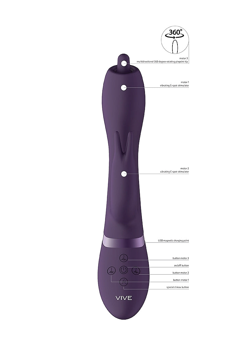 Shots Toys | VIVE Nilo - Rechargeable Rabbit Vibrator w/ Swirling Tip Purple