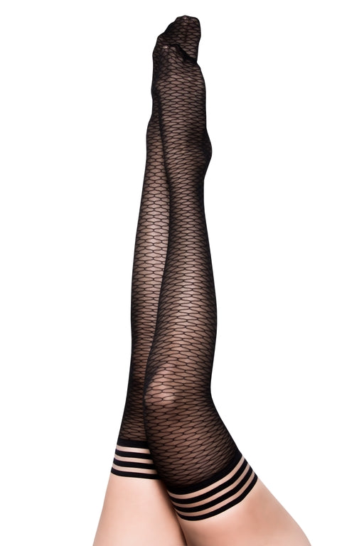 Kix'ies Beth Anne - Black Honeycomb Thigh-High Stockings - Size A/B/C/D