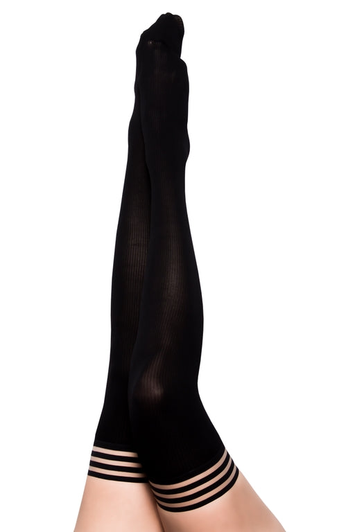 Kix'ies Dana Lynn Black Ribbed Thigh-High Stockings - Size A/B/C/D