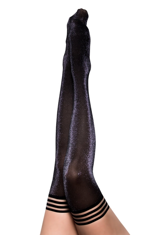 Kix'ies Kaylee - Black Shimmer Thigh-High Stockings - Size A/B/C/D