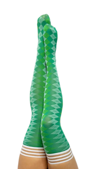 Kix'ies Par 4 - Green Argyle Thigh-High Stockings - Size A/B/C/D