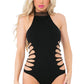 Pink Lipstick Slit N Spin Bodysuit Black Size OS