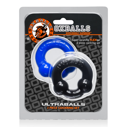 OxBalls ULTRABALLS 2-pack nodule pressure cockrings BLACK & POLICE BLUE