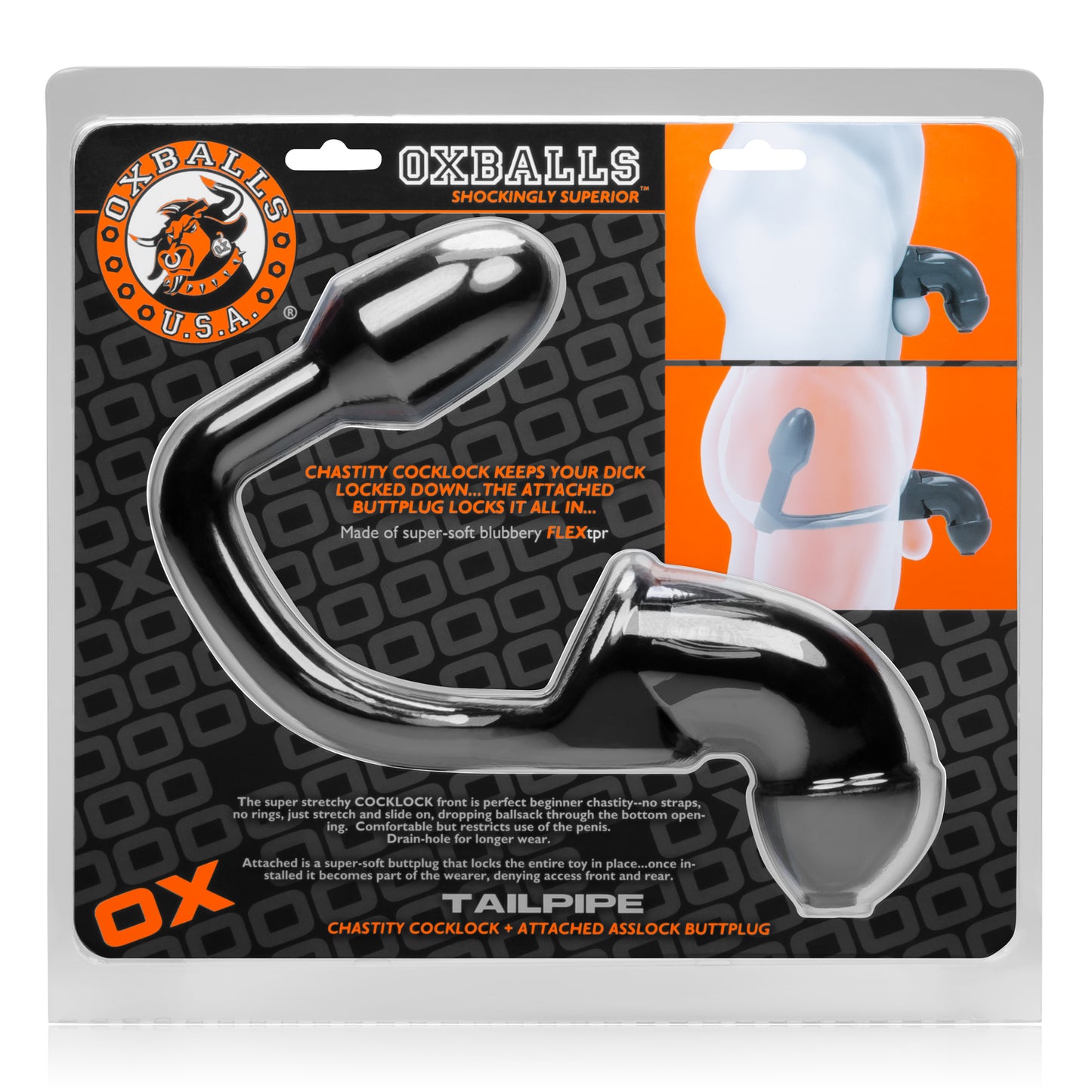 OxBalls Tailpipe Asslock And Chastity Cocklock Black