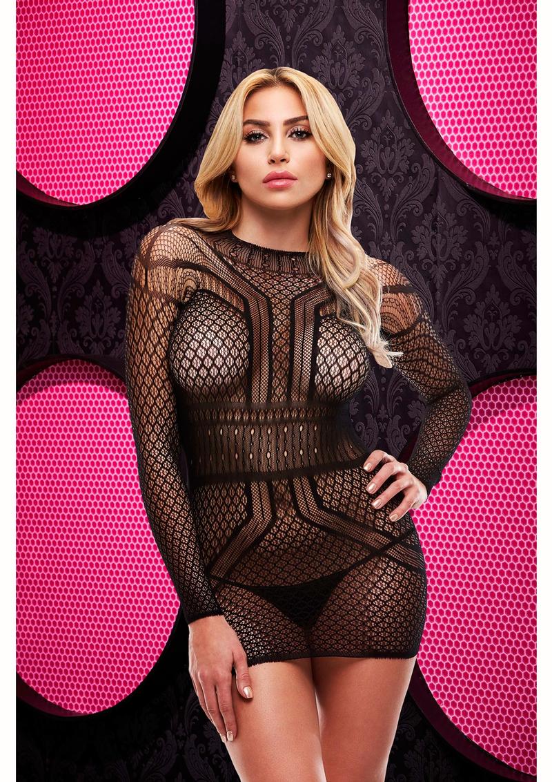 Lapdance Lingerie Long Sleeve Open Back Mini Dress Black Size OS One Size