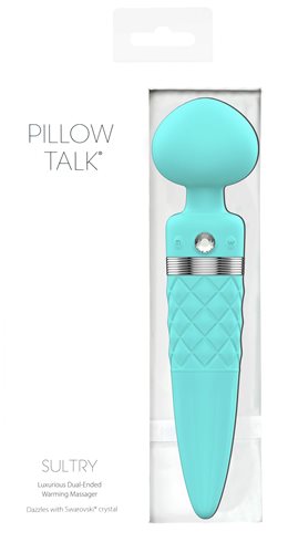 Pillow Talk Sultry Dual Ended Warming Massager w Swarovski Crystal Teal