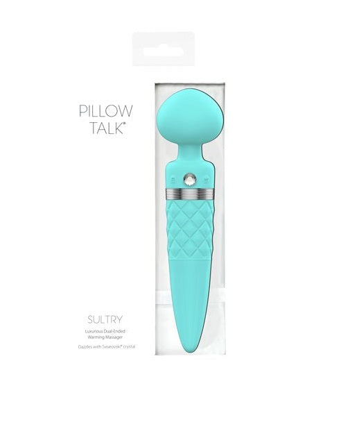 Pillow Talk Sultry Dual Ended Warming Massager w Swarovski Crystal Teal