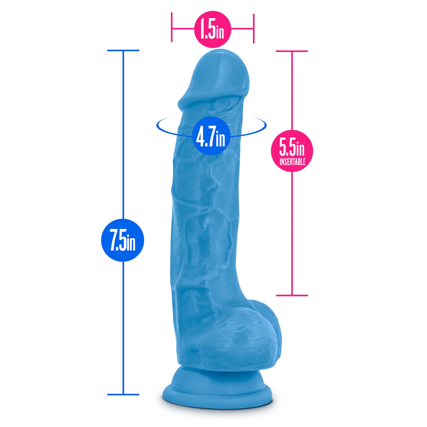 Blush Novelties Neo Dual Density Cock With Balls 7" Dildo Neon Blue