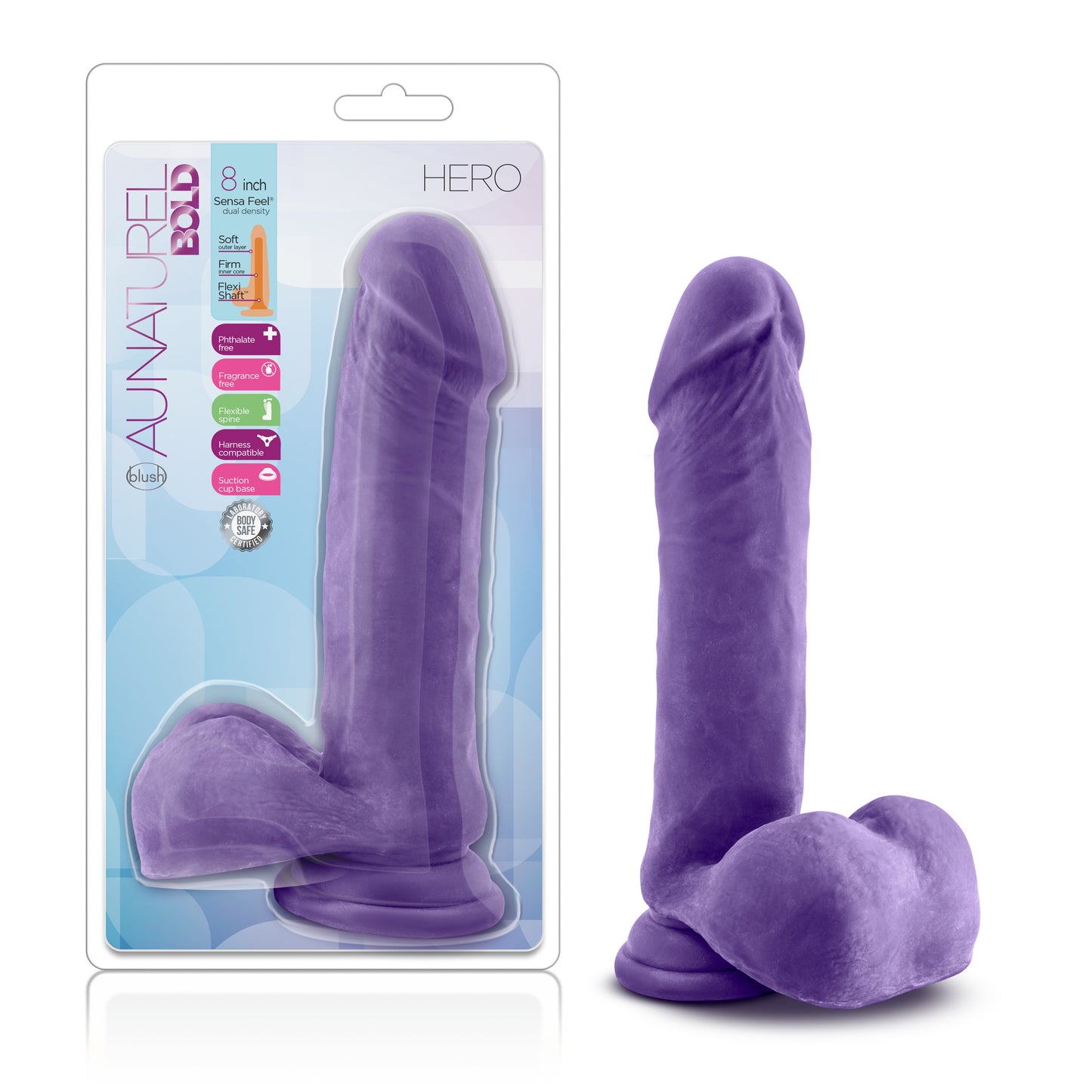 Blush Novelties Au Naturel Bold Hero 8" inches Dildo Purple