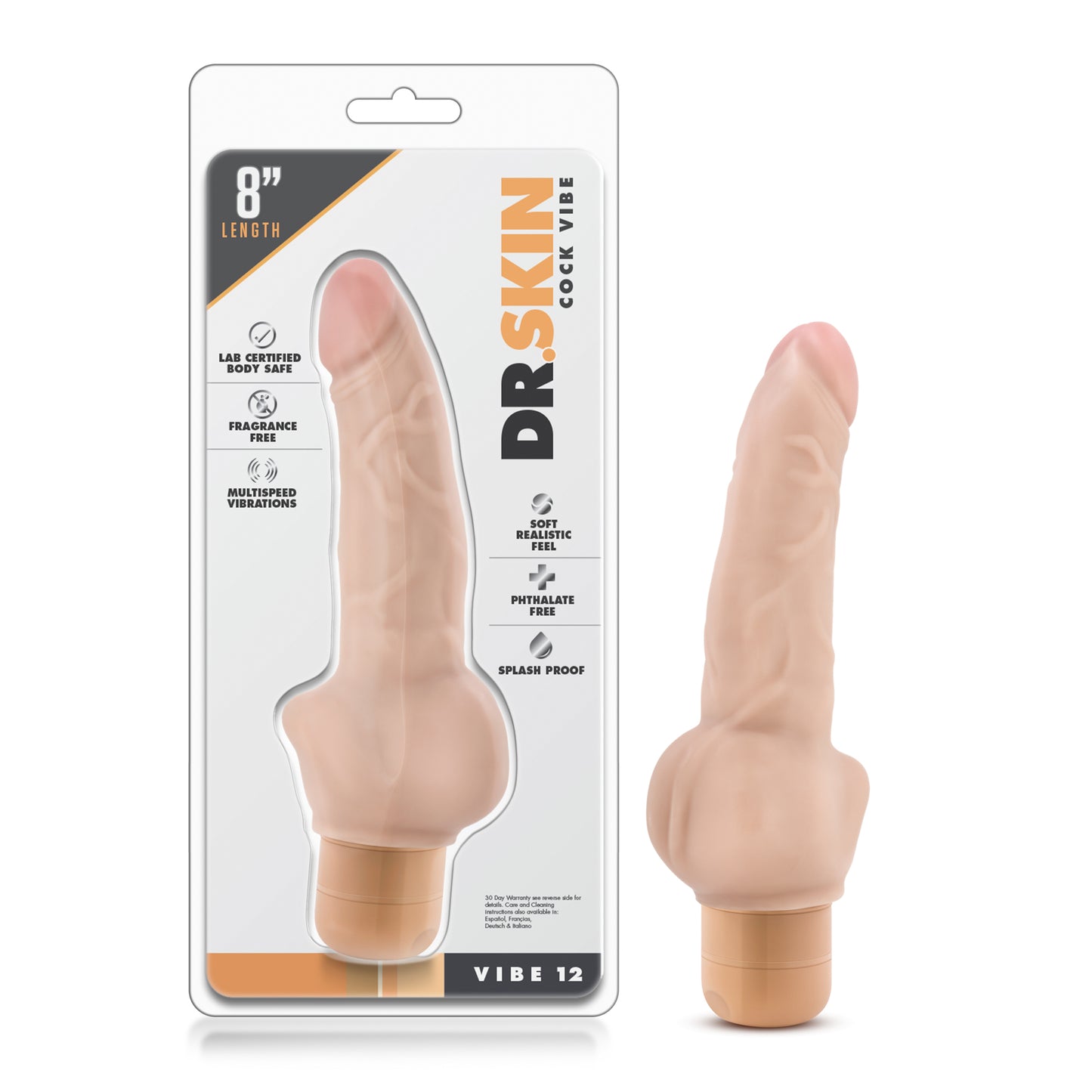 Dr Skin | Cock Vibe 12 - 8" inches Vibrating Cock Beige