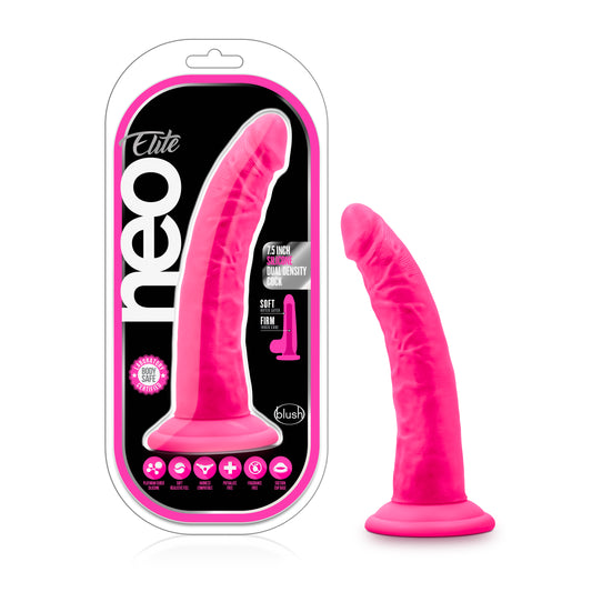 Blush Novelties Neo Elite 7.5" Silicone Dual Density Cock Neon Pink