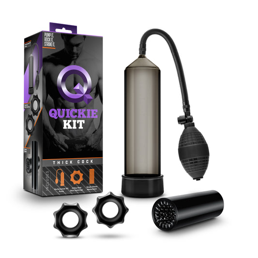 Quickie Kit Thick Cock Black Pump + 2 Cock Rings + Stroke Sleeve Masturbator