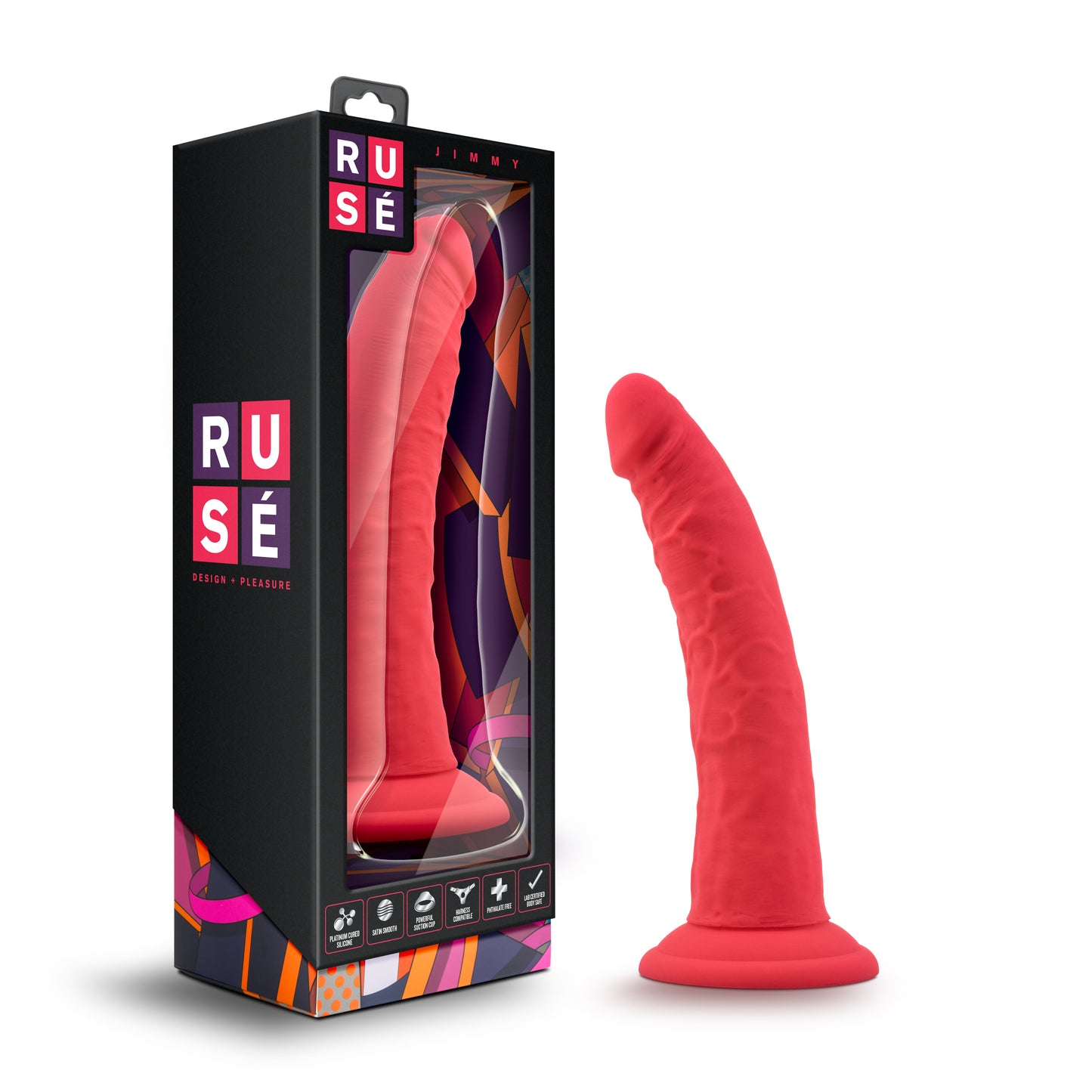 Ruse Jimmy 7.5" Dildo with Suction Cup Cerise