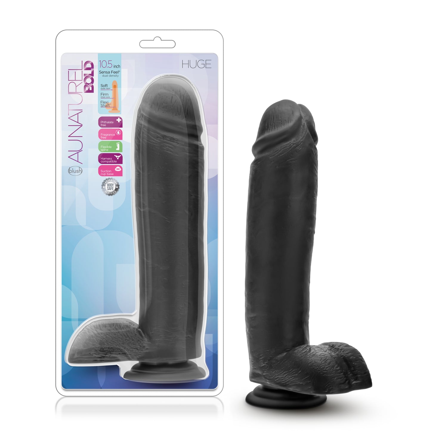 Blush Novelties Au Naturel Bold Huge 10.5" inches Dildo Black