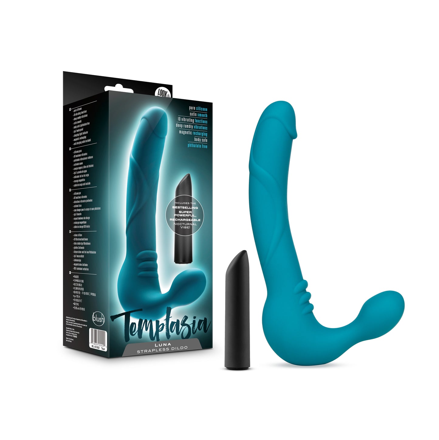 Blush Novelties | Temptasia Luna Strapless Silicone Vibrating Dildo Teal