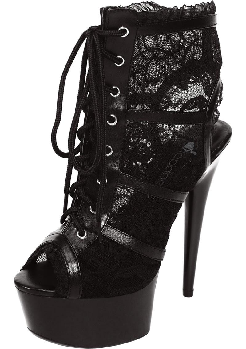 Lapdance | Black Lace Open Toe Platform Ankle Bootie 6" Heel - Size 7, 8, 9