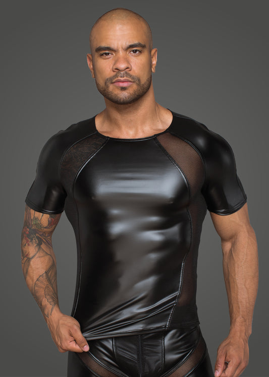 Noir Power Wetlook Men T-Shirt With 3D Net Black Size S, M, L or XL