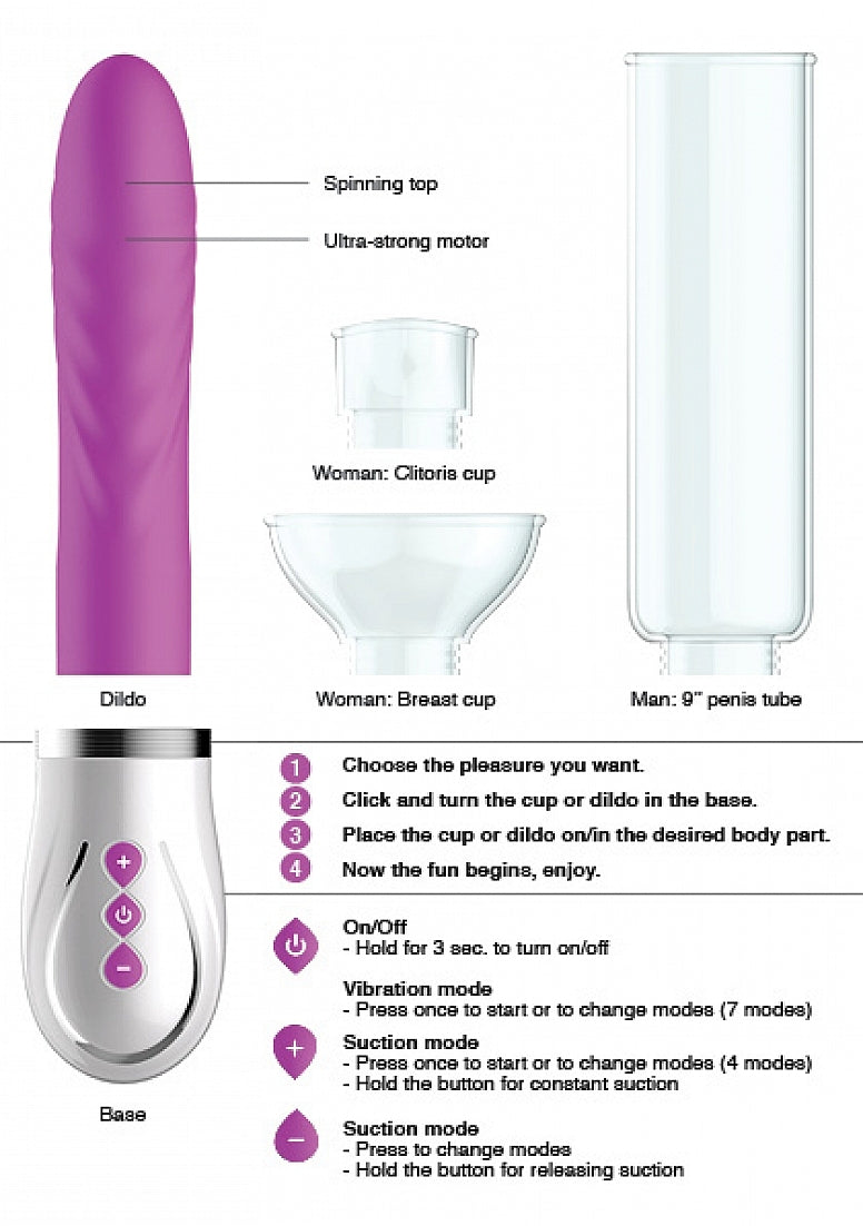 Shots Toys | Pumped Twister 4 in 1 Rechargeable Couples Pump Kit Purple