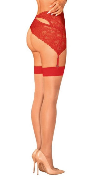 Obsessive Lingerie S814 Stockings Red Size S/M or L/XL