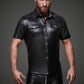 Noir Wetlook Sexy Elegant Mens Collared Shirt w Front Pockets Size S, M, L or XL