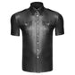 Noir Wetlook Sexy Elegant Mens Collared Shirt w Front Pockets Size S, M, L or XL