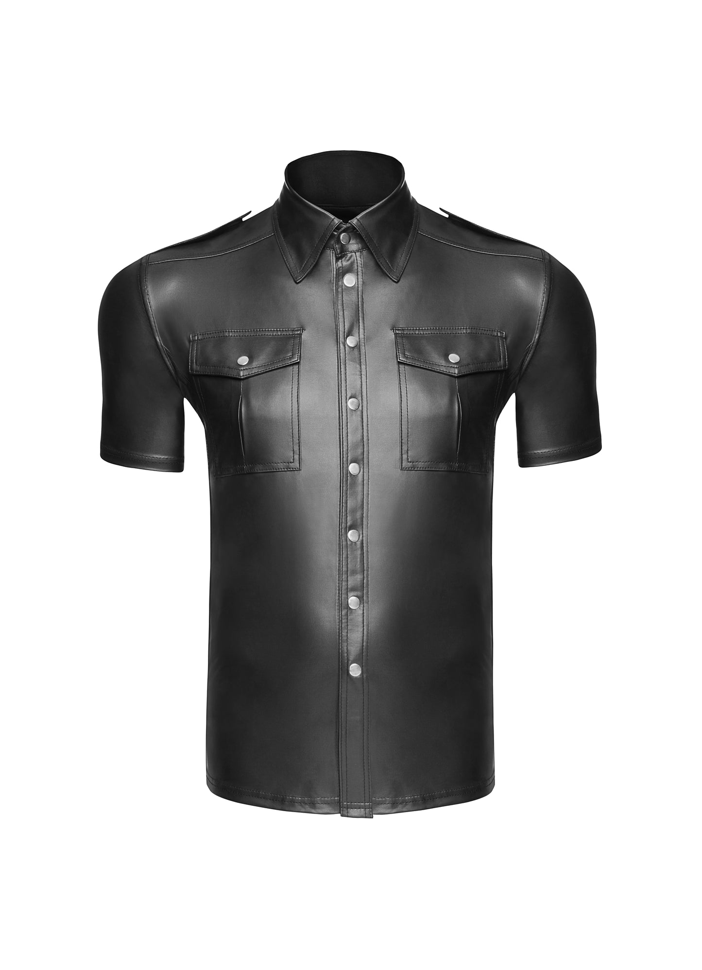 Noir Wetlook Sexy Elegant Mens Collared Shirt w Front Pockets Size S, M, L or XL