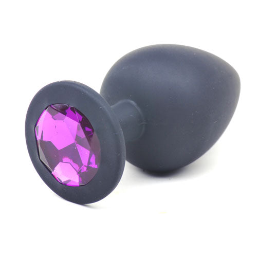 Daytona Black Silicone Anal Plug Large w Purple Diamond