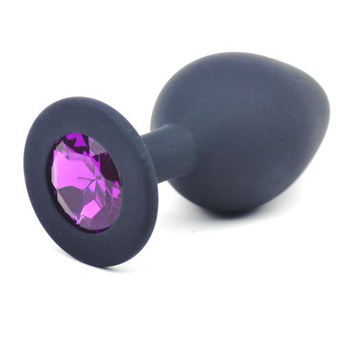 Daytona Black Silicone Anal Plug Medium w Purple Diamond