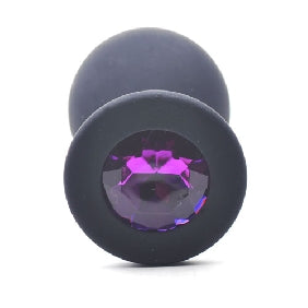 Daytona Black Silicone Anal Plug Medium w Purple Diamond