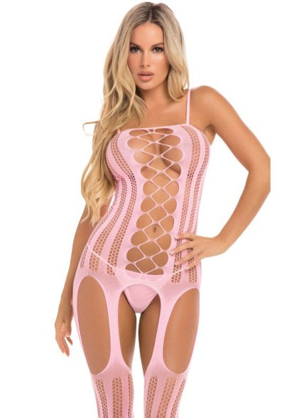 Pink Lipstick Fake News Bodystocking Pink Size OS