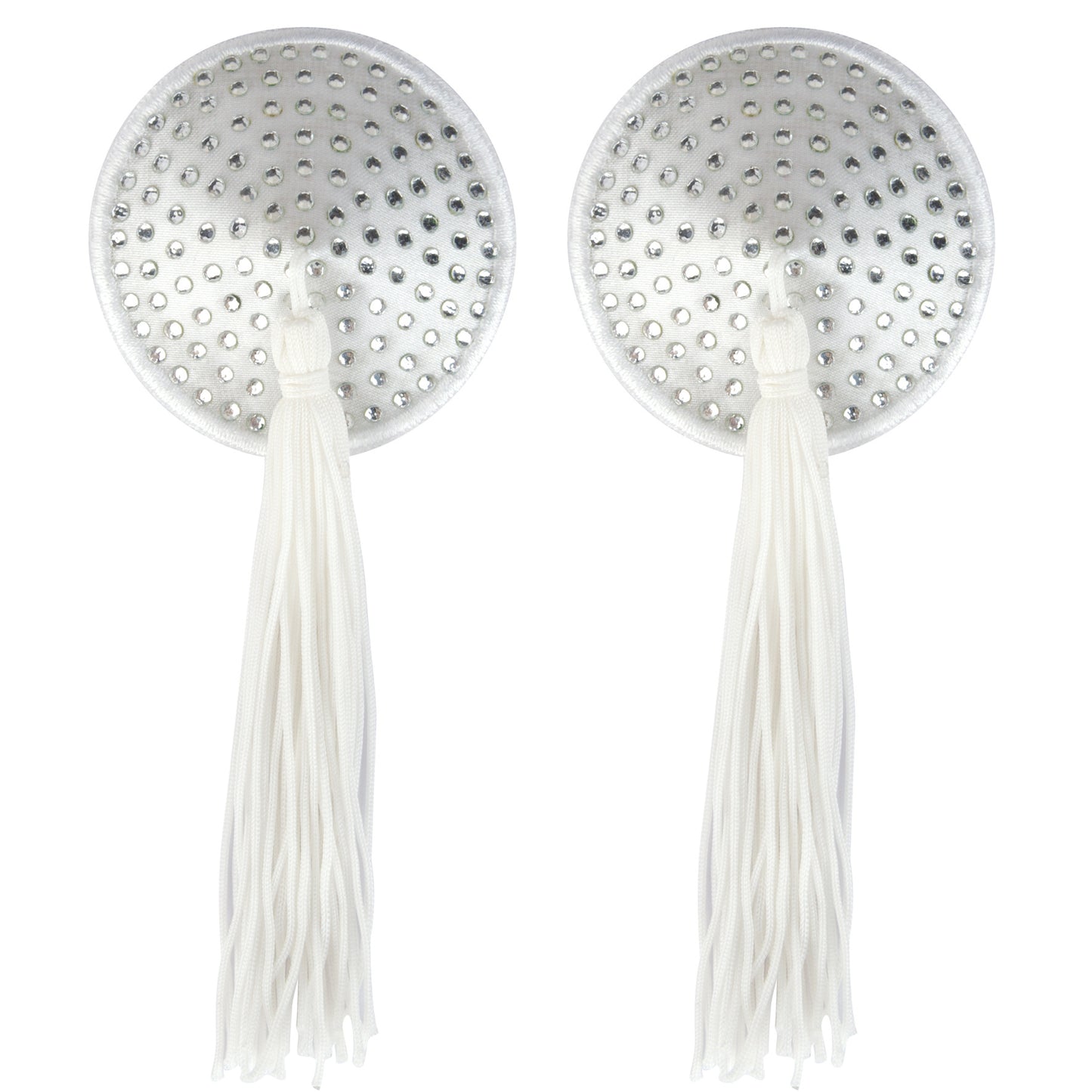 Peekaboo Pasties | White Satin w White Stone and Tassel Pastie