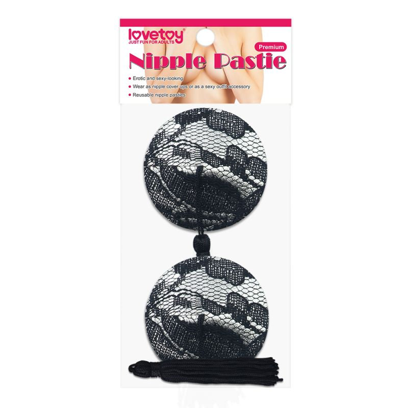 Lovetoy Reusable Black Lace Round Tassel Nipple Pasties