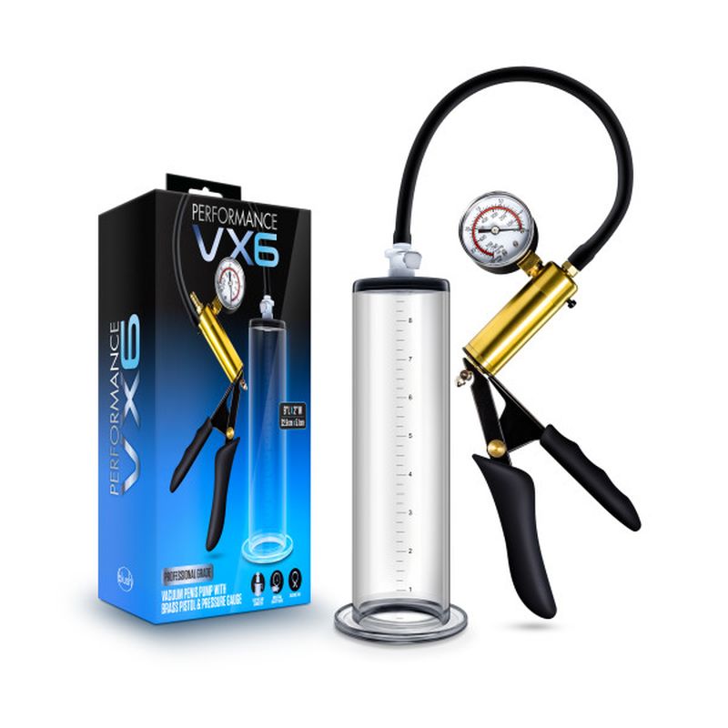 Performance VX6 Male Enhancement Brass Pistol Pump System w Gauge