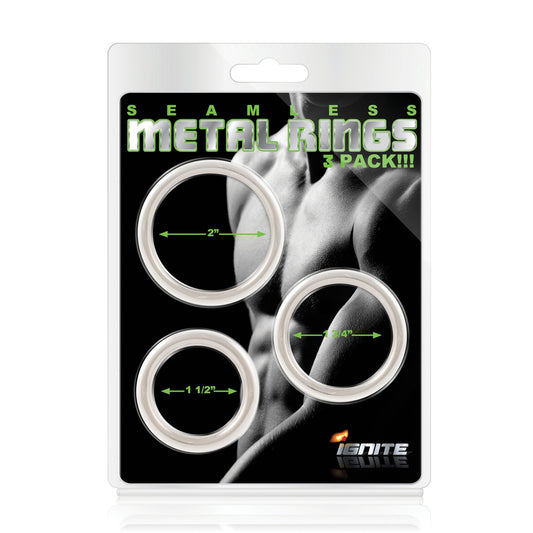 Si Novelties Seamless Metal Cock Ring 3 Pc Set