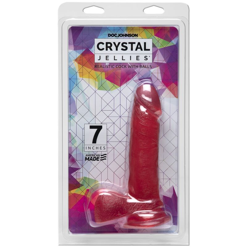 Doc Johnson Crystal Jellies 7" Realistic Cock Dildo with Balls w Suction Pink