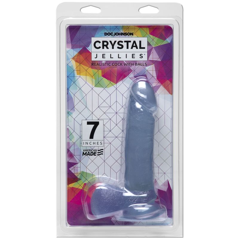 Doc Johnson Crystal Jellies 7" Realistic Cock Dildo with Balls w Suction Clear