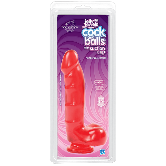 Doc Johnson Jelly Jewels 6" Cock and Balls with Suction Cup Ruby