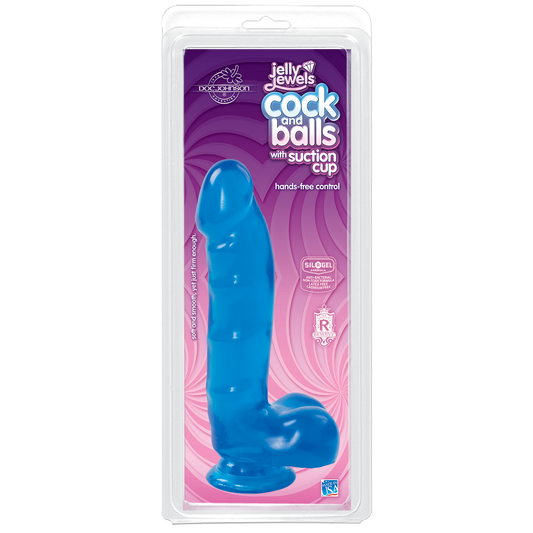 Doc Johnson Jelly Jewels 6" Cock and Balls with Suction Cup Sapphire