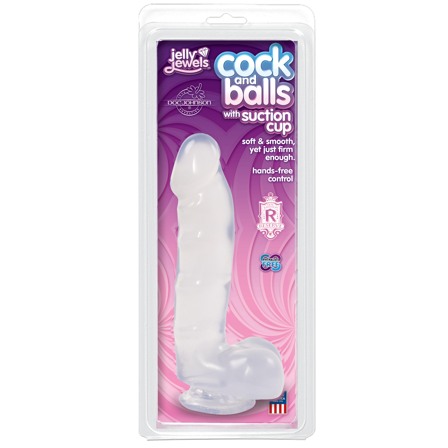 Doc Johnson Jelly Jewels 6" Cock and Balls with Suction Cup Diamond Clear