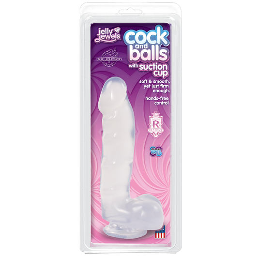 Doc Johnson Jelly Jewels 6" Cock and Balls with Suction Cup Diamond Clear