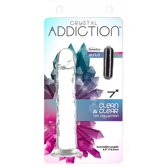 Addiction | Crystal Dildo Straight 7" Clear with bonus PowerBullet