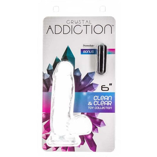 Addiction | Crystal Dildo with Balls 6" Clear with bonus PowerBullet