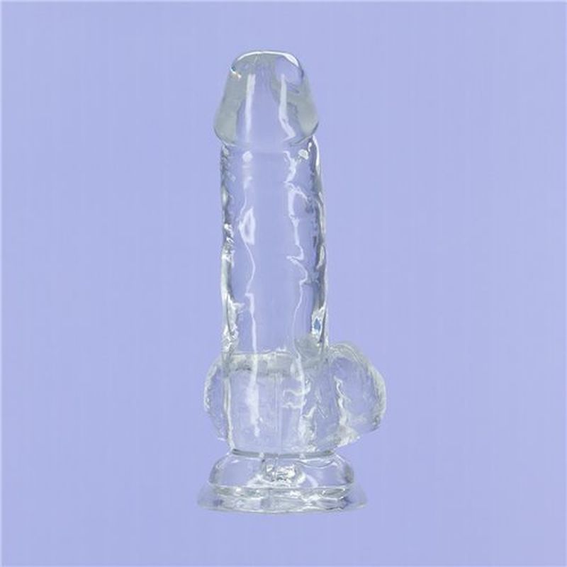 Addiction | Crystal Dildo with Balls 6" Clear with bonus PowerBullet